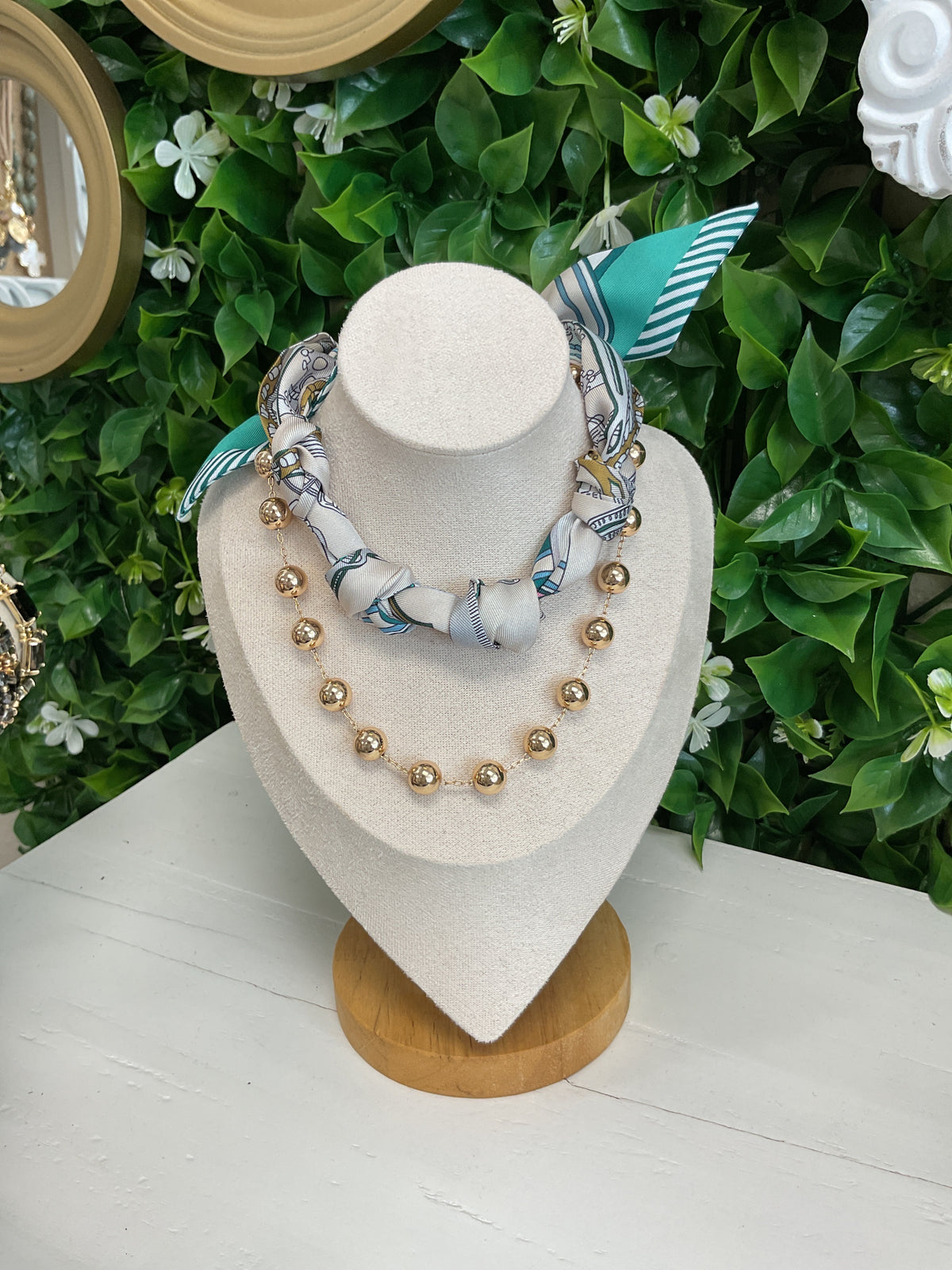 Scarf Necklace w/ Gold Necklace