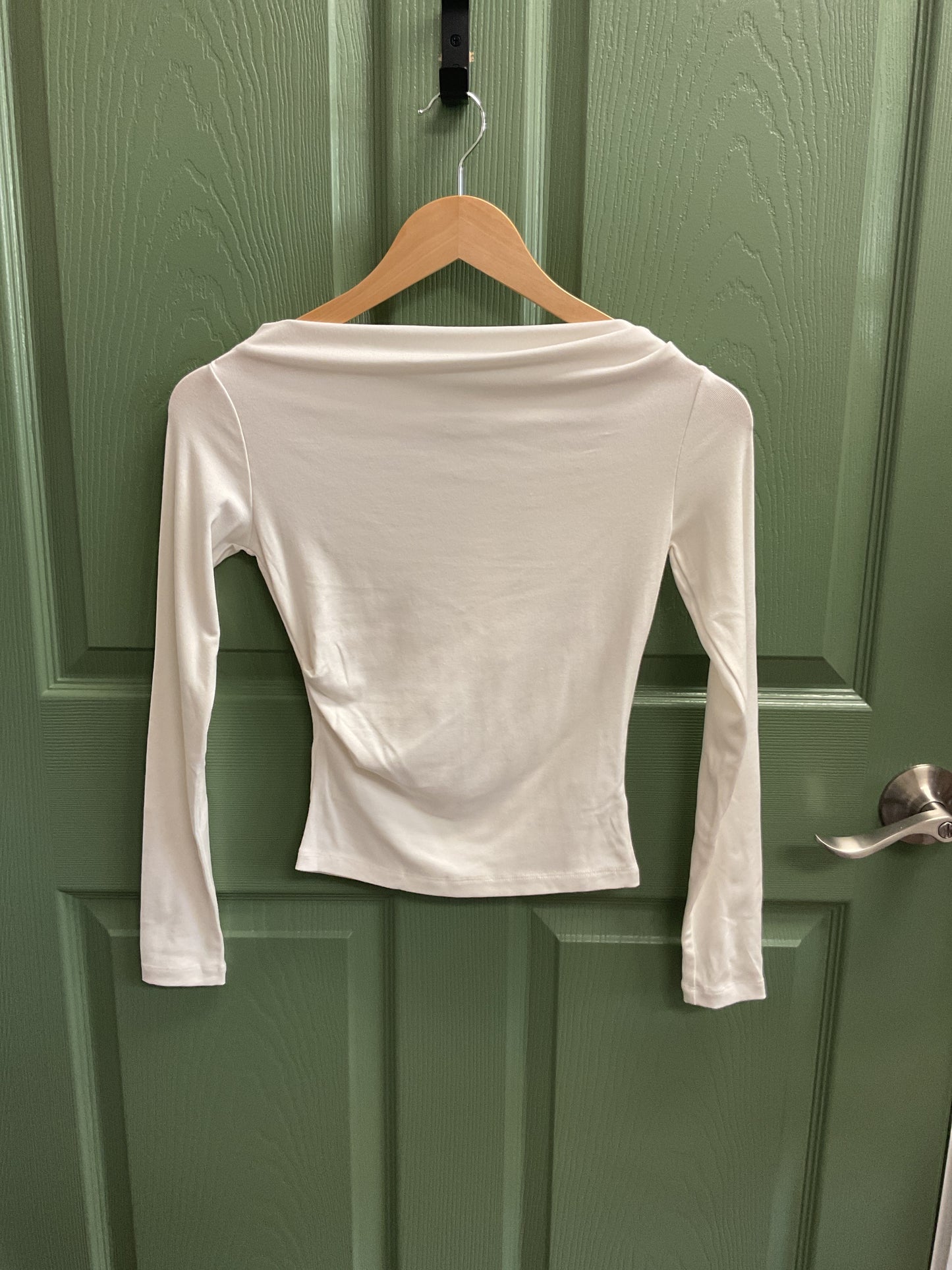 Boat neck pintuck detail long sleeve