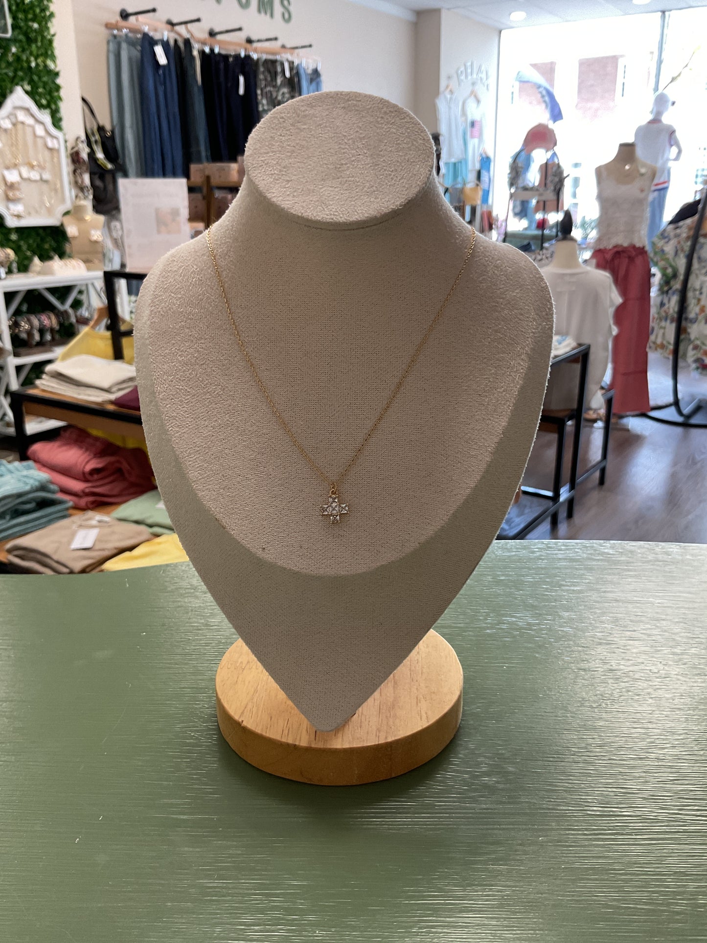 gem cross necklace w/ gem studs