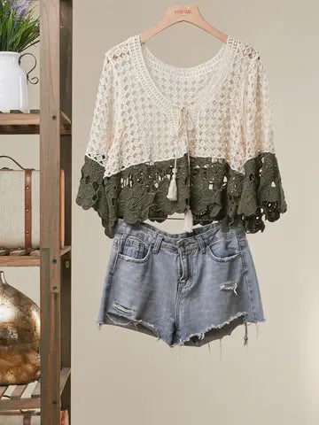olive Crochet Top