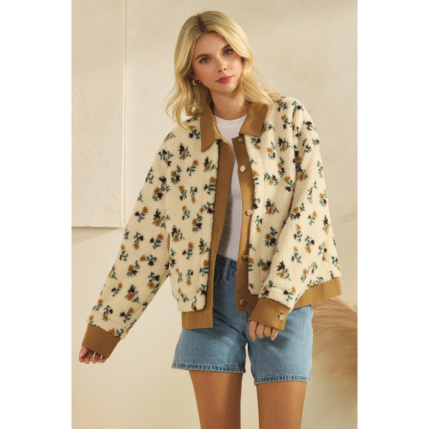 SHERPA MUSTARD COLOR FLOWERED JACKET W MUSTARD TRIM