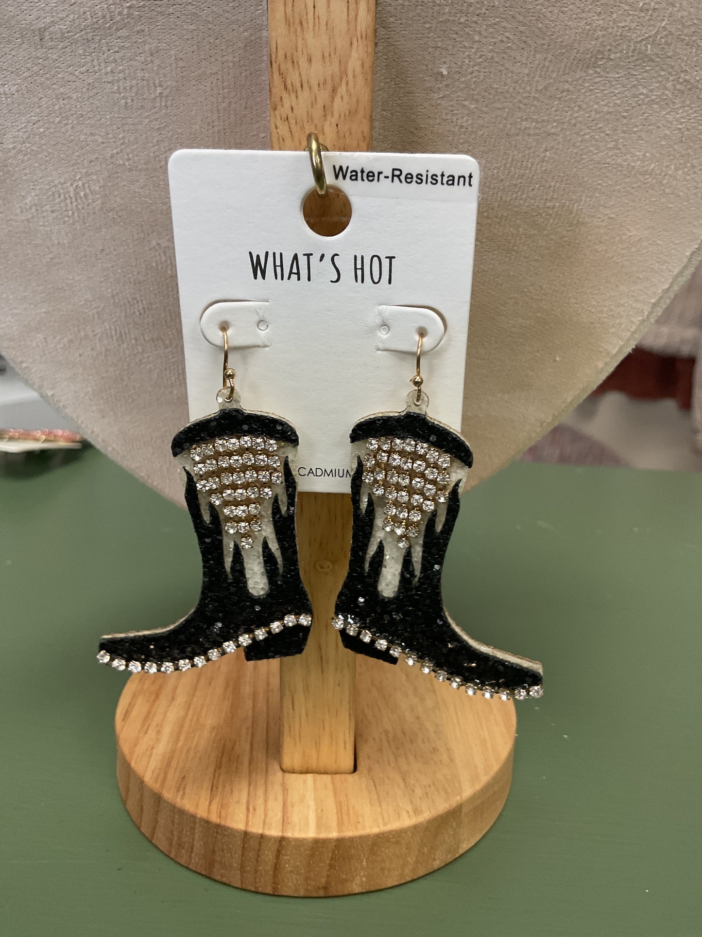 GLITTER TASSEL COWBOY BOOT EARRINGS WITH RHINESTONES