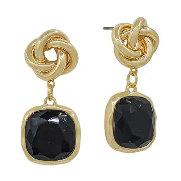 BLACK SQUARE CRYSTAL GOLD EARRINGS