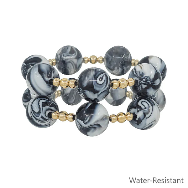 LARGE BEAD BRACELETS GOLD AND STONE WATERPROOF