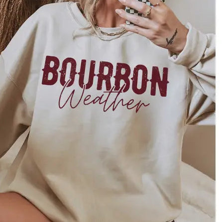 BOURBON WEATHER CREAM SWEATSHIRT BURGUNDY PRINT