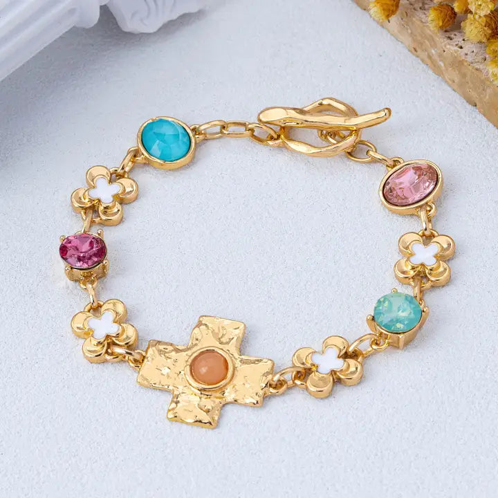 CROSS AND GEMSTONE BRACELET