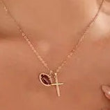 GOLD CROSS AND FOOTBALL NECKLACE