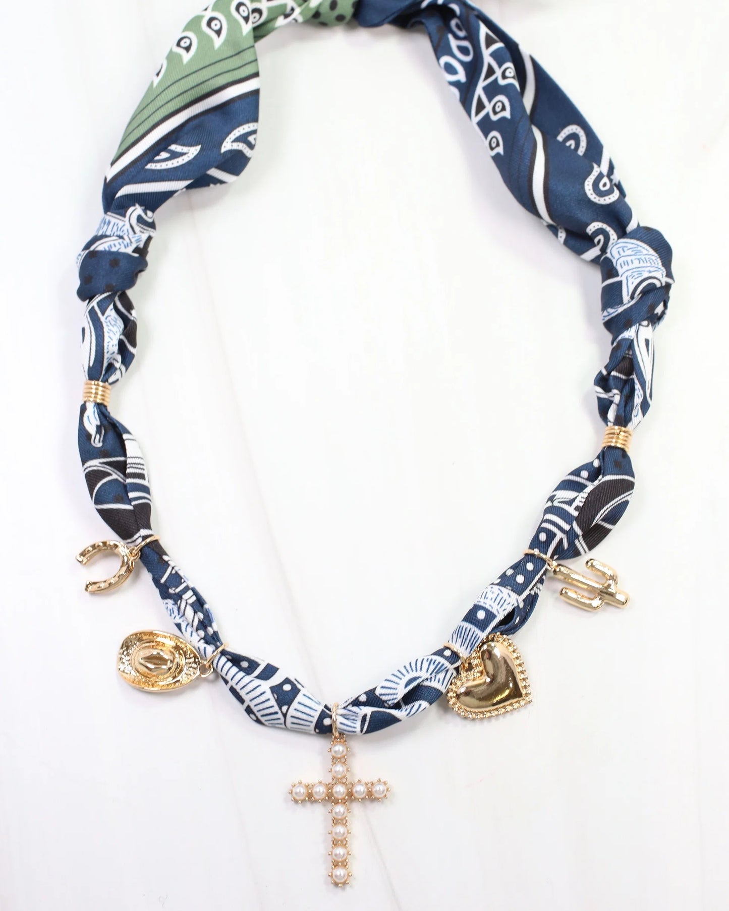 NAVY JEAN SCARF GOLD NECKLACE
