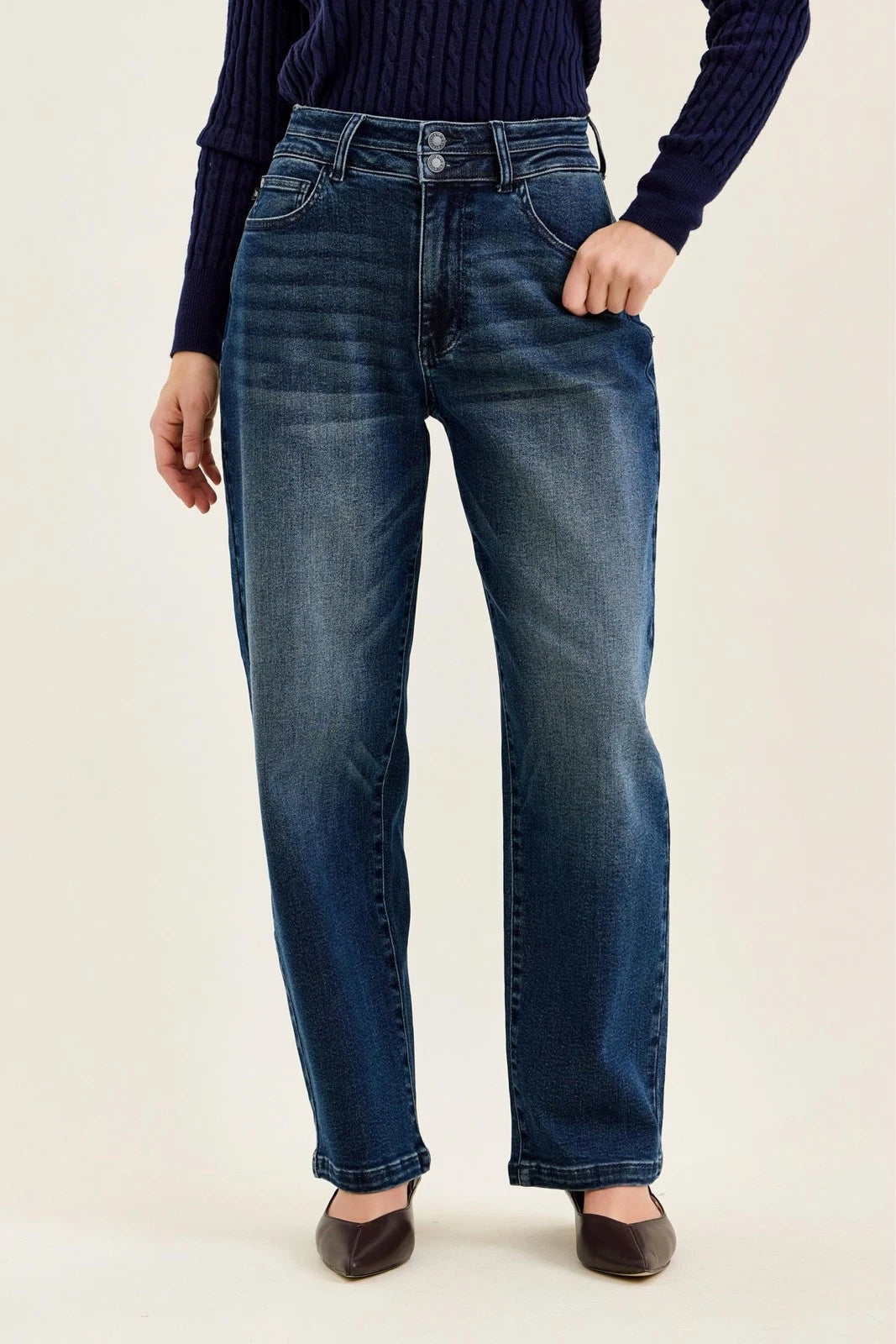 HIGH WAISTED DOUBLE BUTTON DARK WASH JUDY BLUE JEANS
