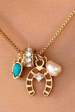 HORSESHOE AND TURQUOISE CHARM NECKLACE