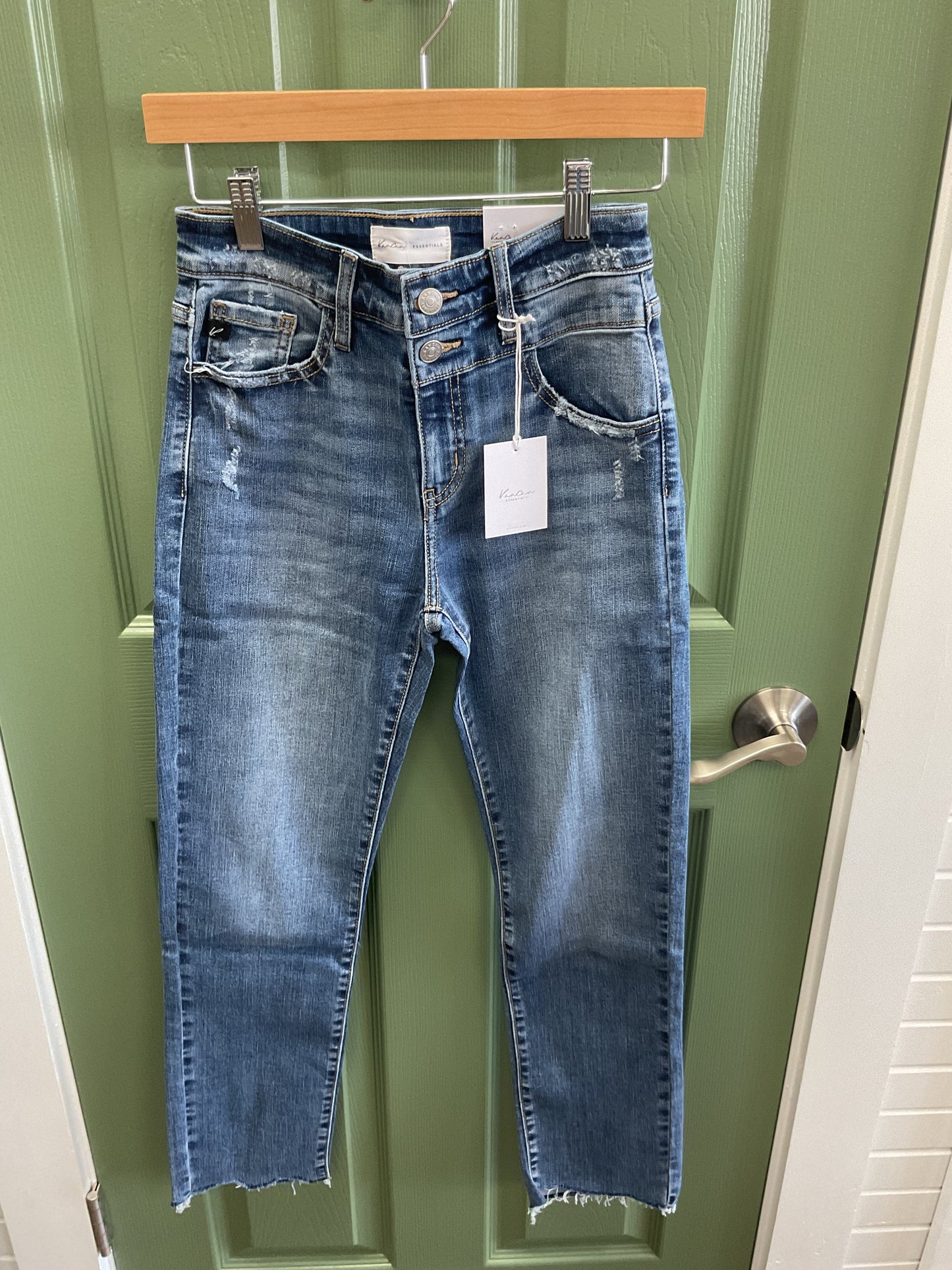 KANCAN HIGH-RISE SLIME STRAIGHT DENIM JEANS WITH DOUBLE BUTTON