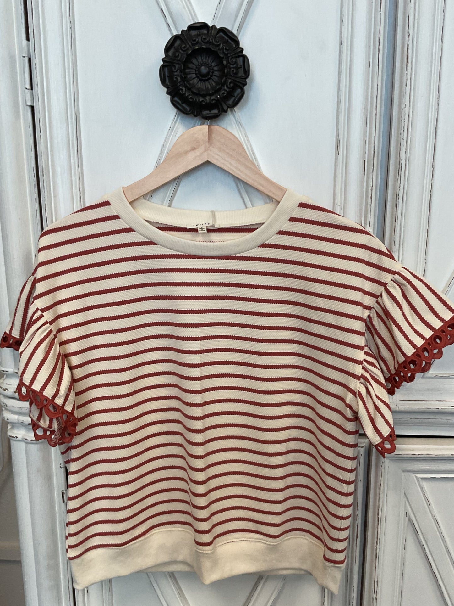 Cream with burnt orange striped shirt