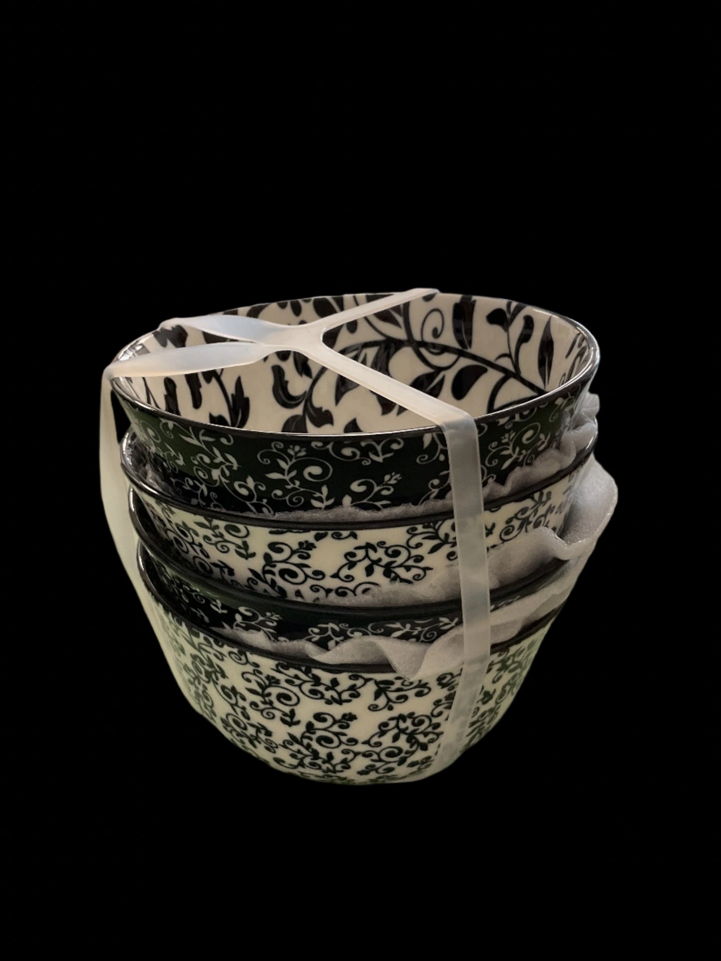 Bowls, set of four green and white OR black and white