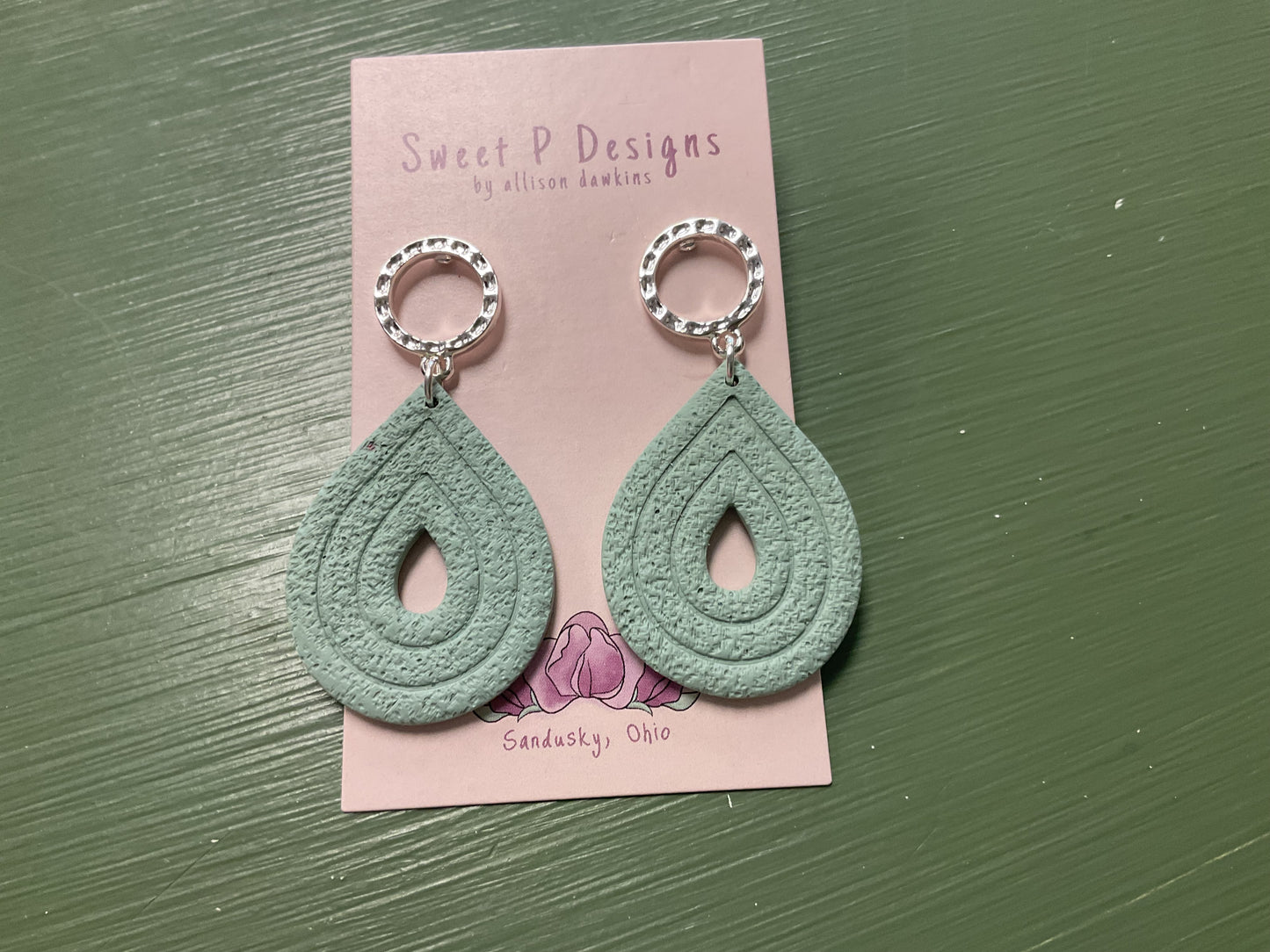 Sweet P sage oval dangles