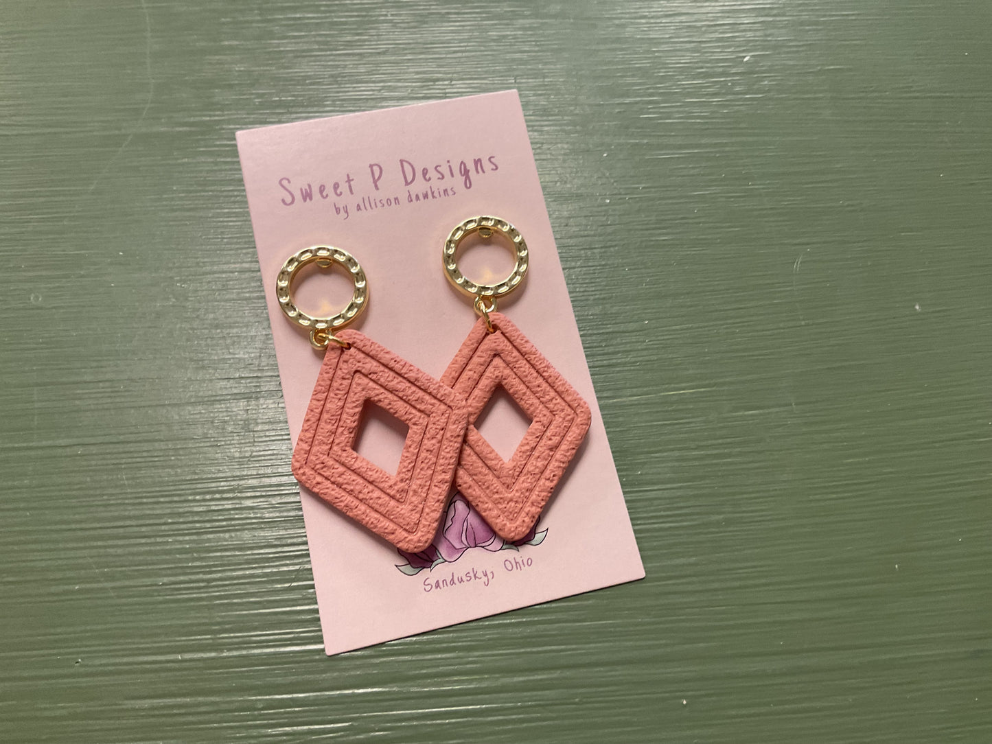 Sweet P salmon diamond dangles