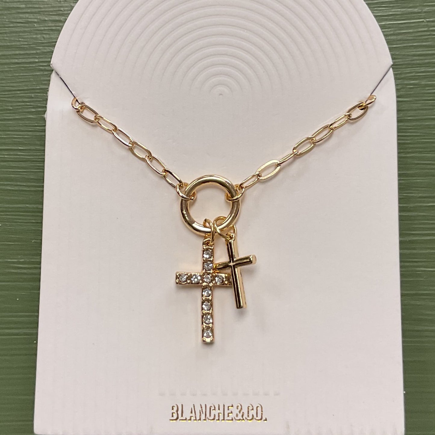 gold cross with double cross charms