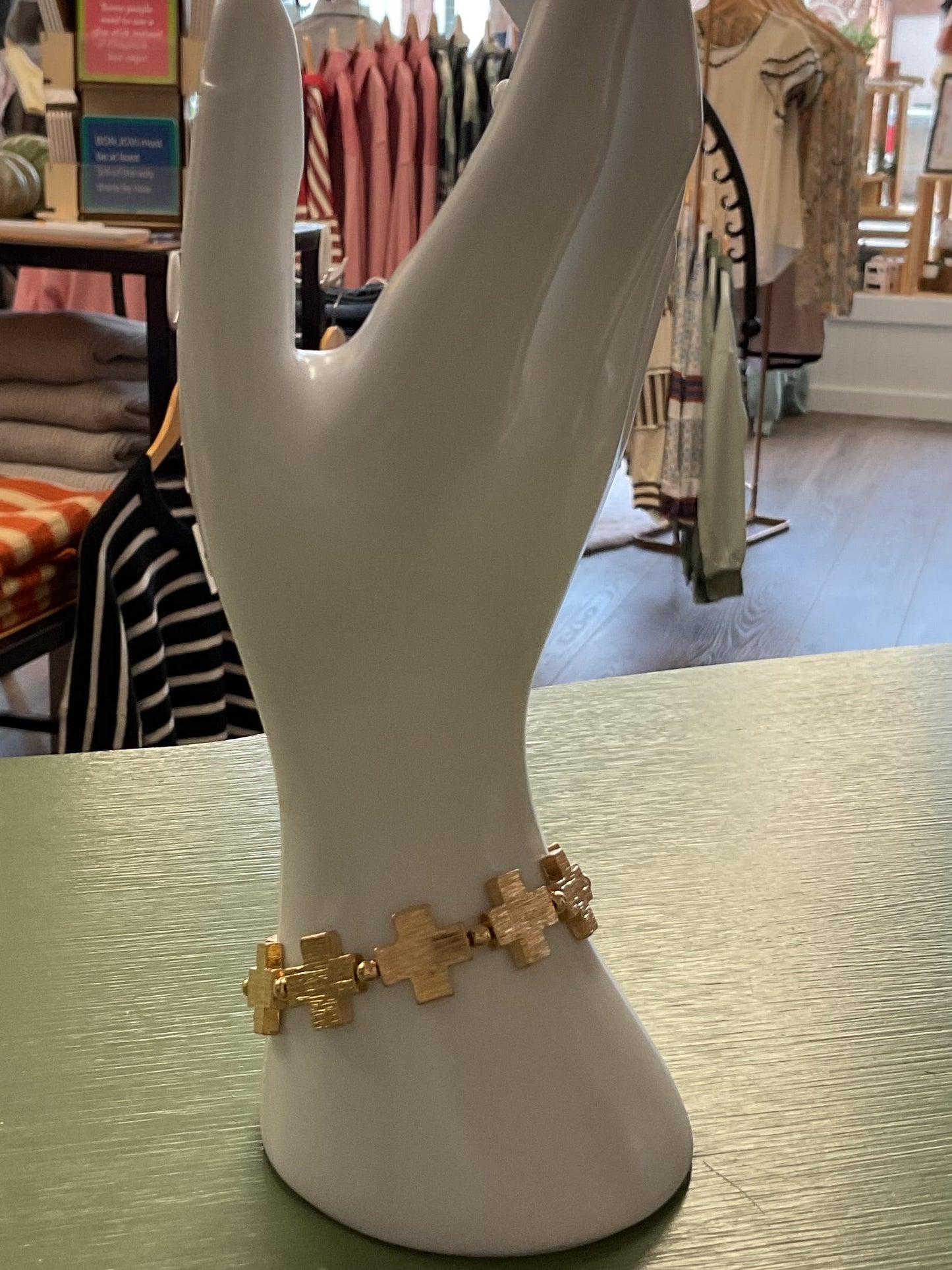 Gold mini cross stretchy bracelet
