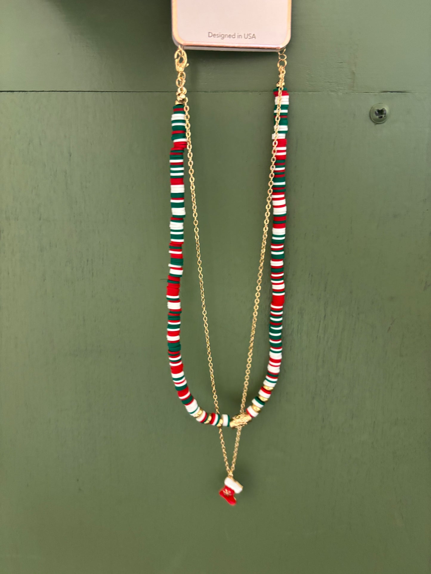 BEADED DOUBLE GOLD XMAS NECKLACE WITH STOCKING