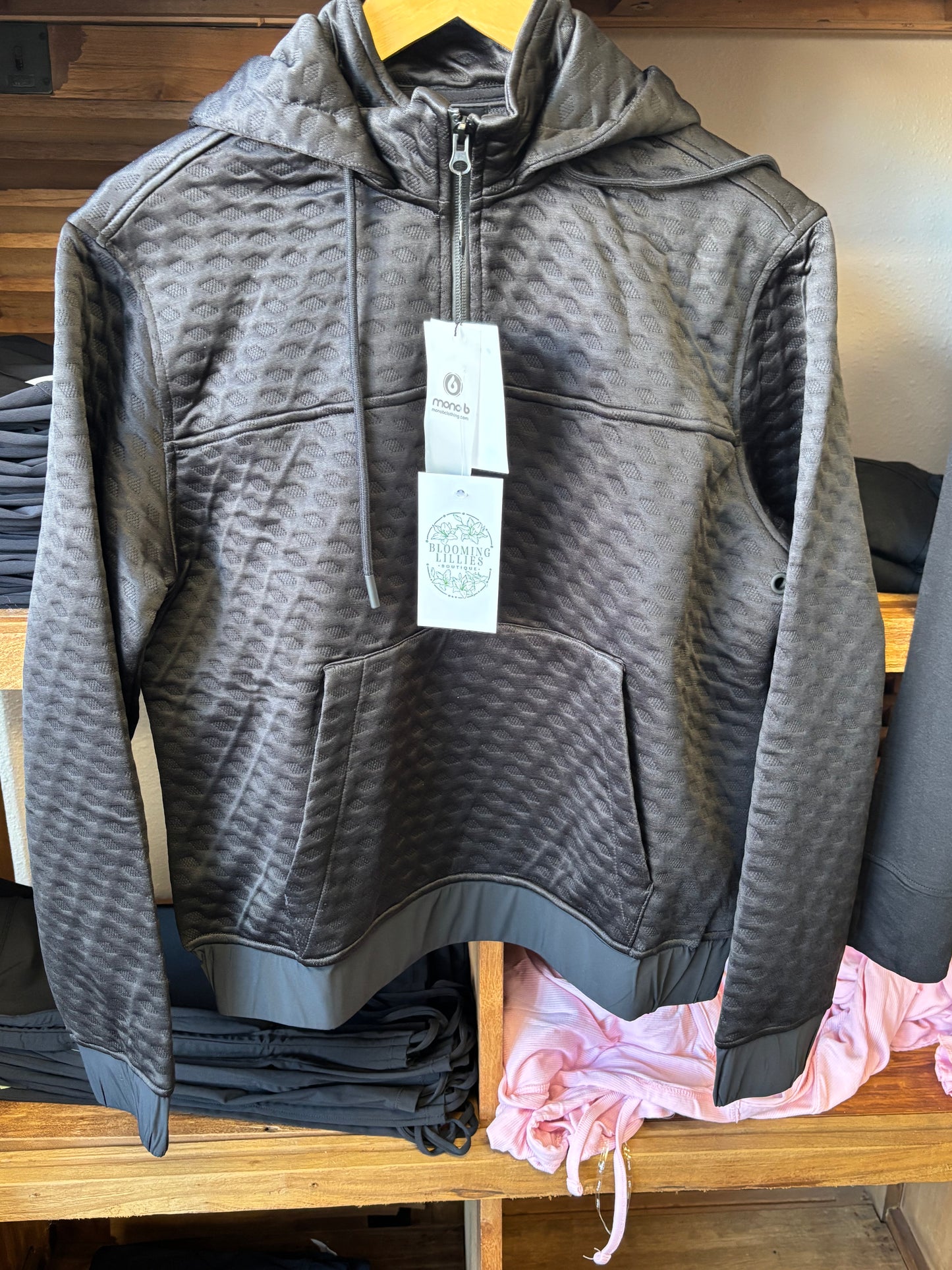MONO B BLACK QUILTED 3/4 ZIP WATER RESISTANT