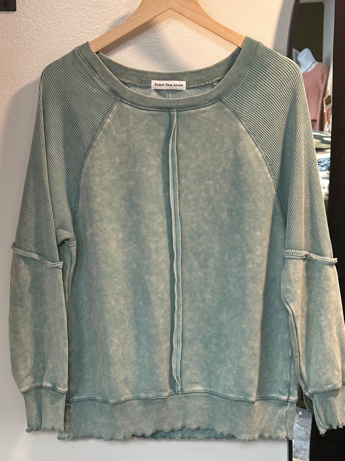 Green distressed oversized sweatshirt