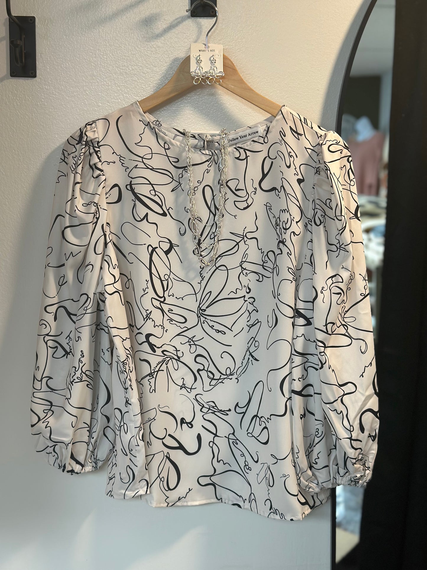 Cream and black abstract blouse