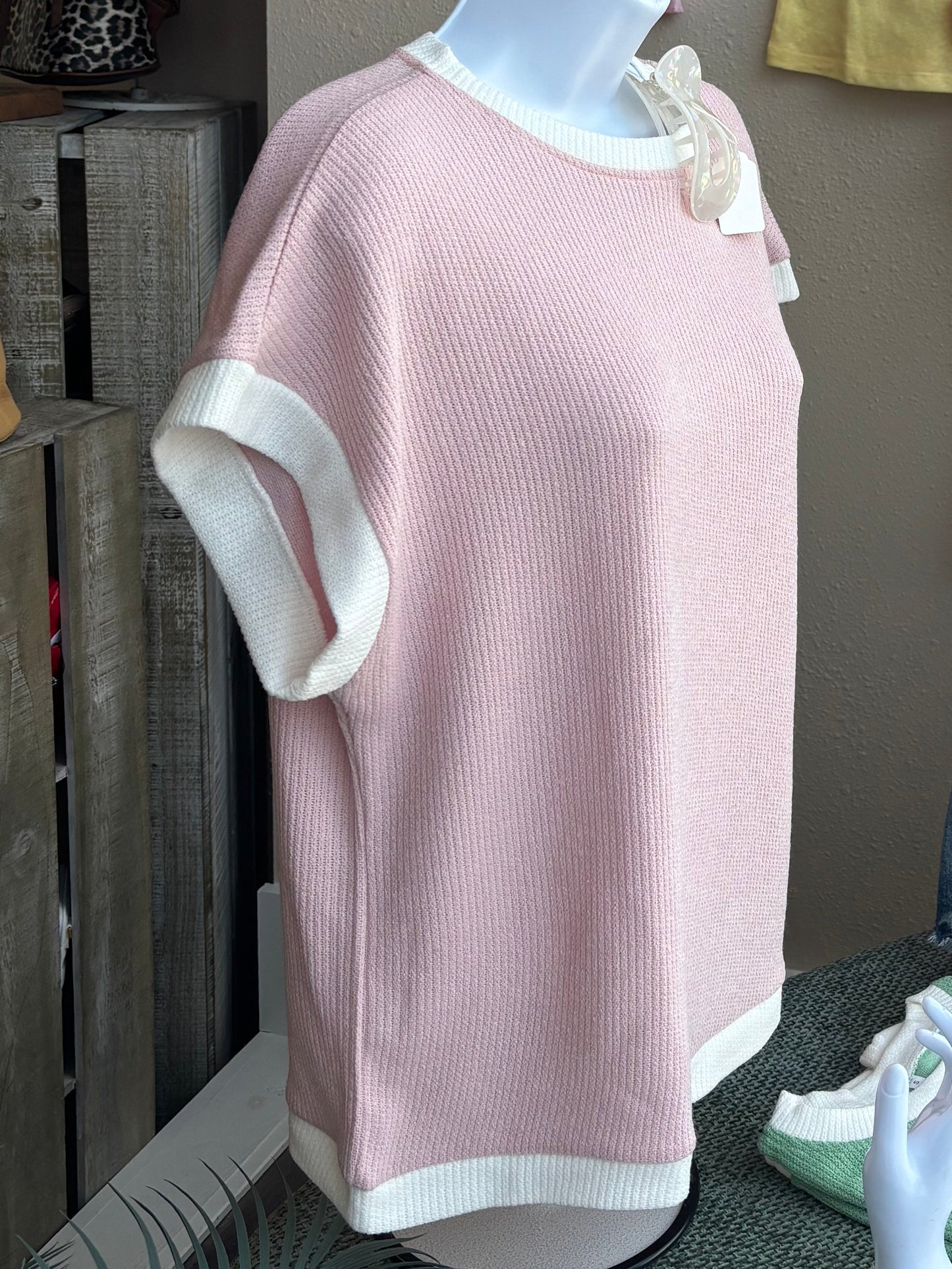 PINK AND GREEN SS TSHIRT WITH WHITE TRIM