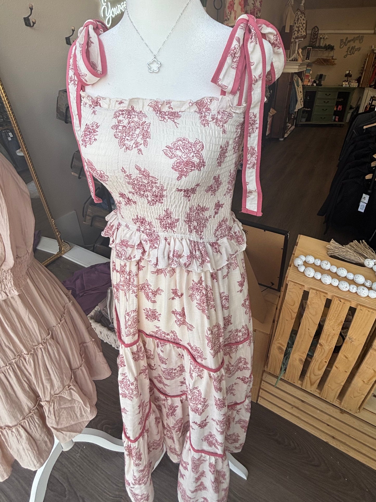 HYFVE PINKISH MAUVE FLORAL SUNDRESS W TIE SHOULDERS