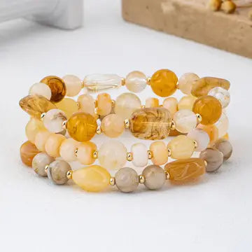 NATURAL MULTICOLOR THREE STRAND BEAD BRACELET