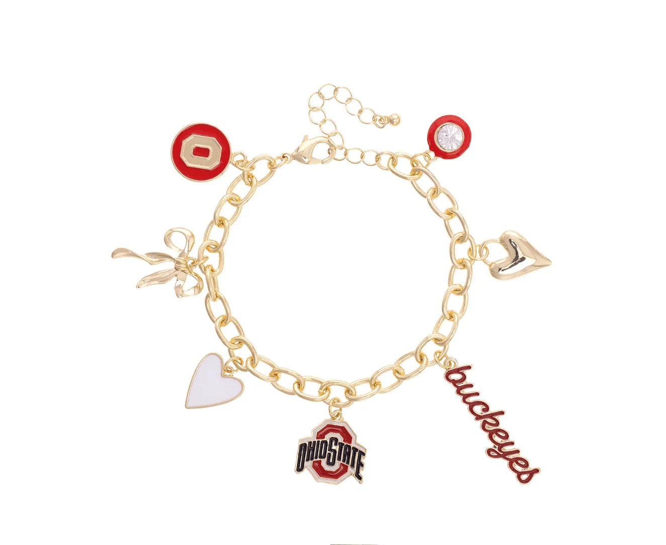 OHIO STATE BUCKEYES ENAMEL ICONS CHARM BRACELET IN SHINY GOLD