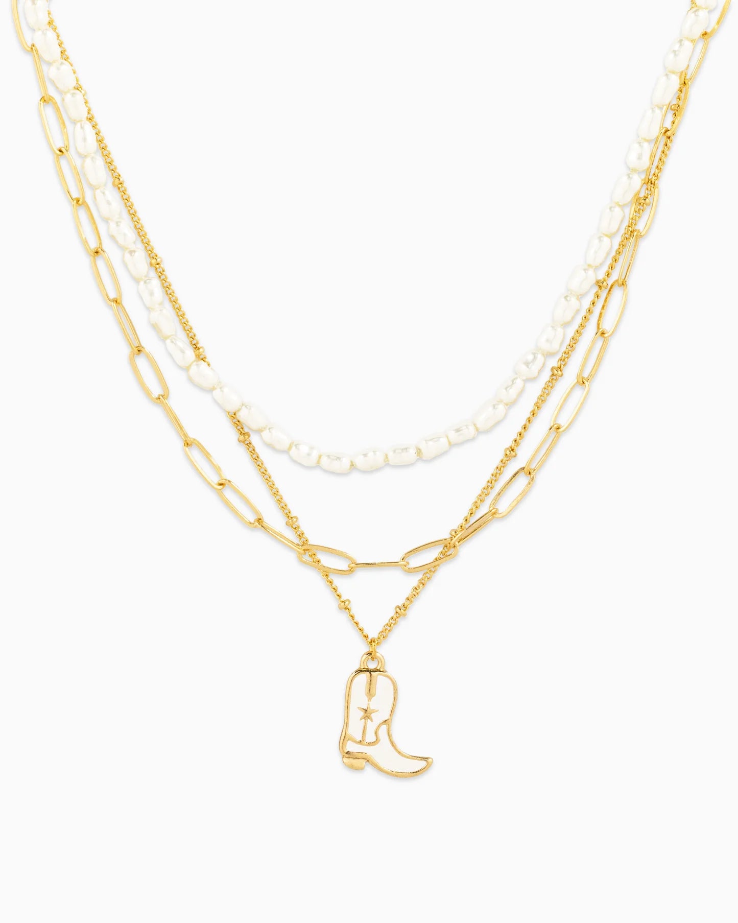 GOLD AND PEARL BOOT CHARM NECKLACE
