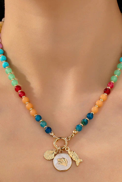 RAINBOW BEADED CHARM NECKLACE