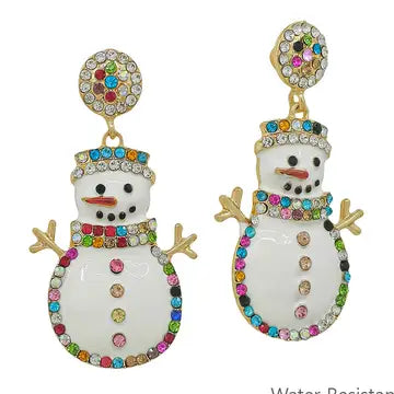 WHITE SNOWMAN W GEMS EARRINGS