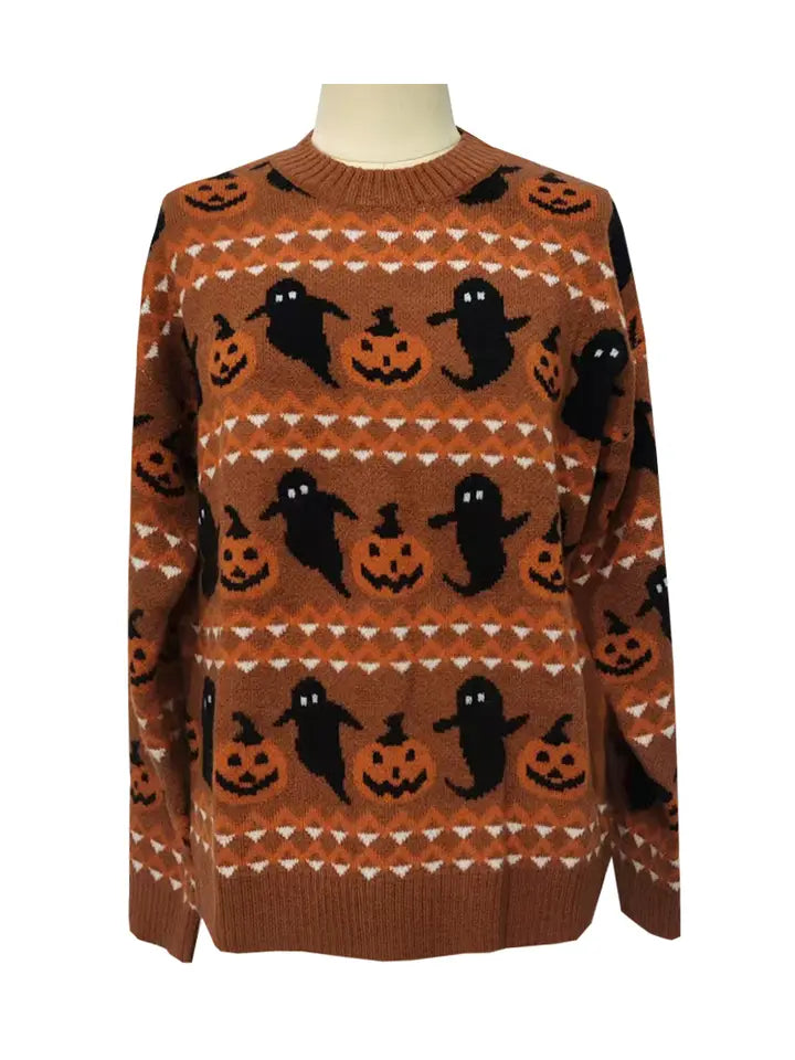 HALLOWEEN ORANGE GHOST PUMPKIN SWEATER