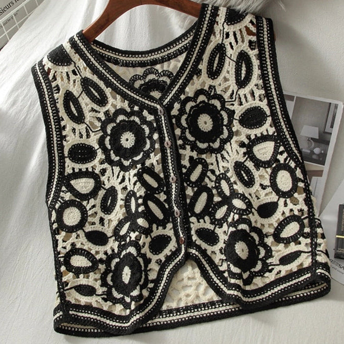 BLACK N CREAM CROCHET SWEATER VEST