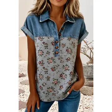 FLORAL PRINT DEMIM SHIRT