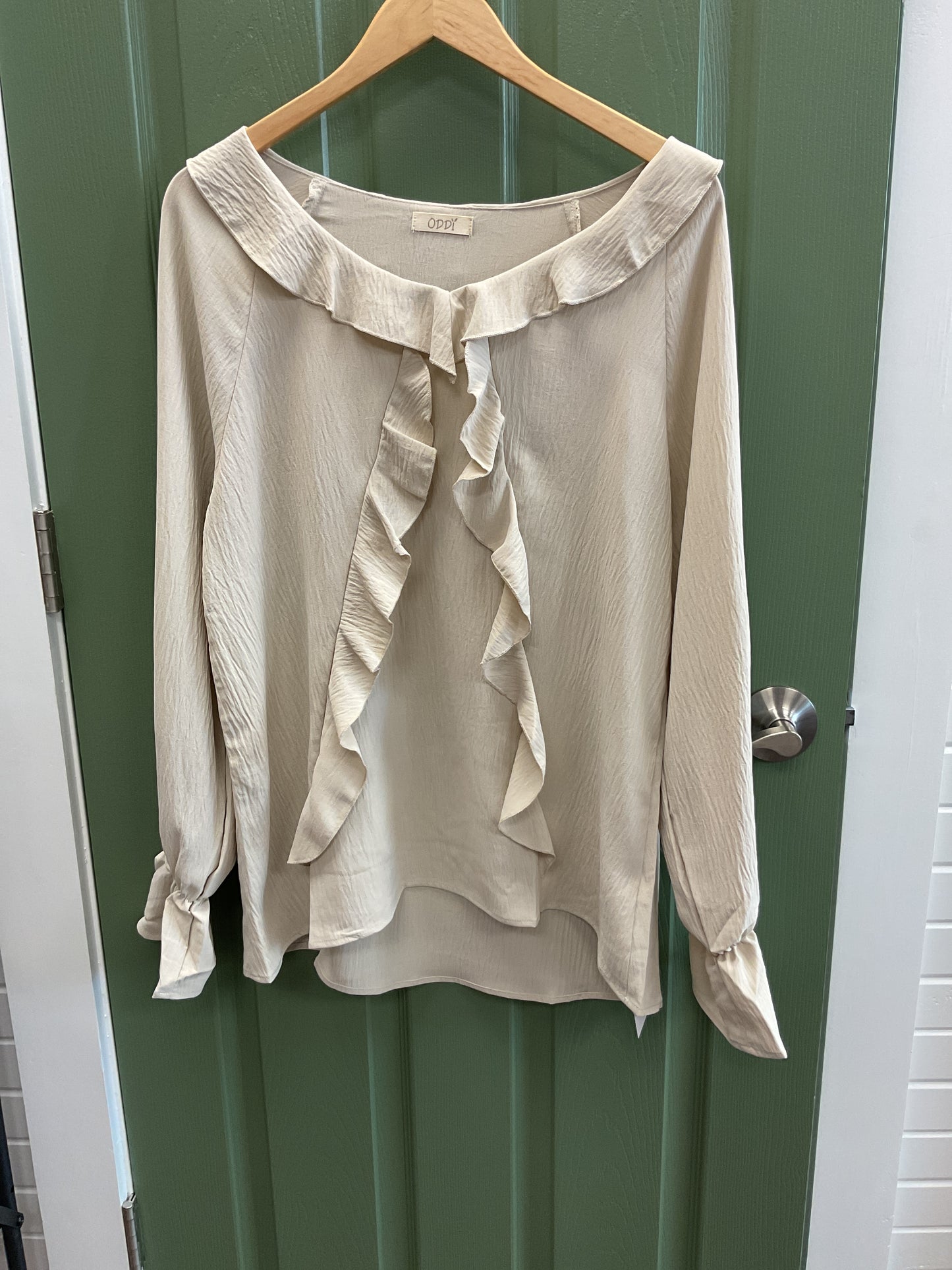 Beige LS ruffle blouse