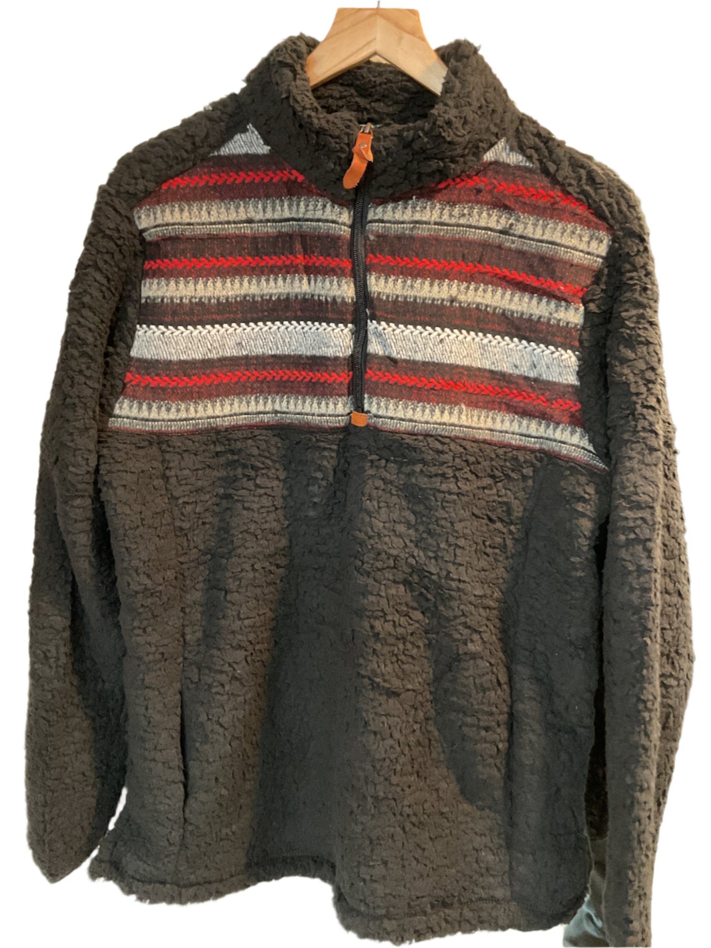 Black Red Gray Sherpa Pullover