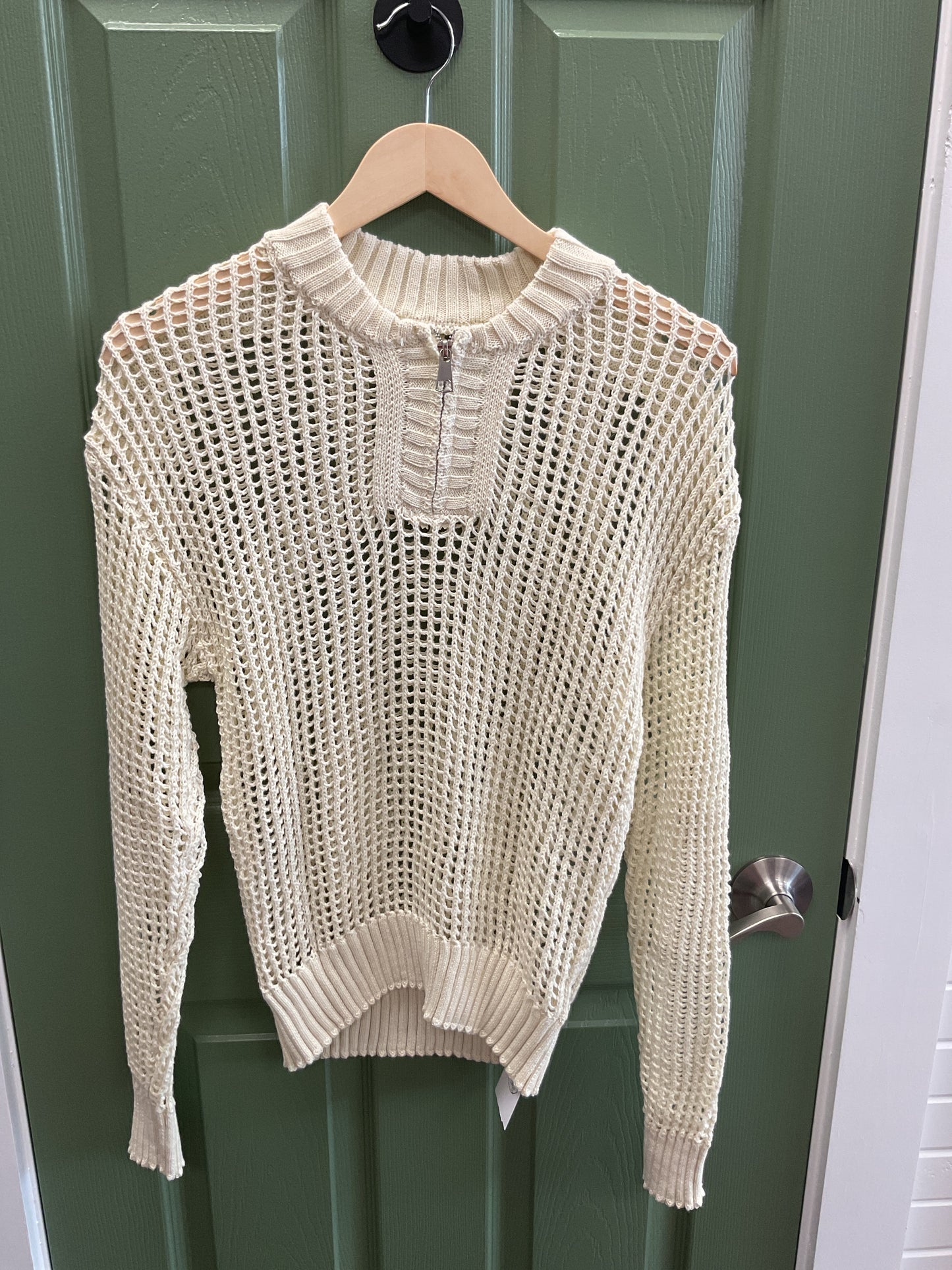 Cream Knit Quarter Zip Sweater