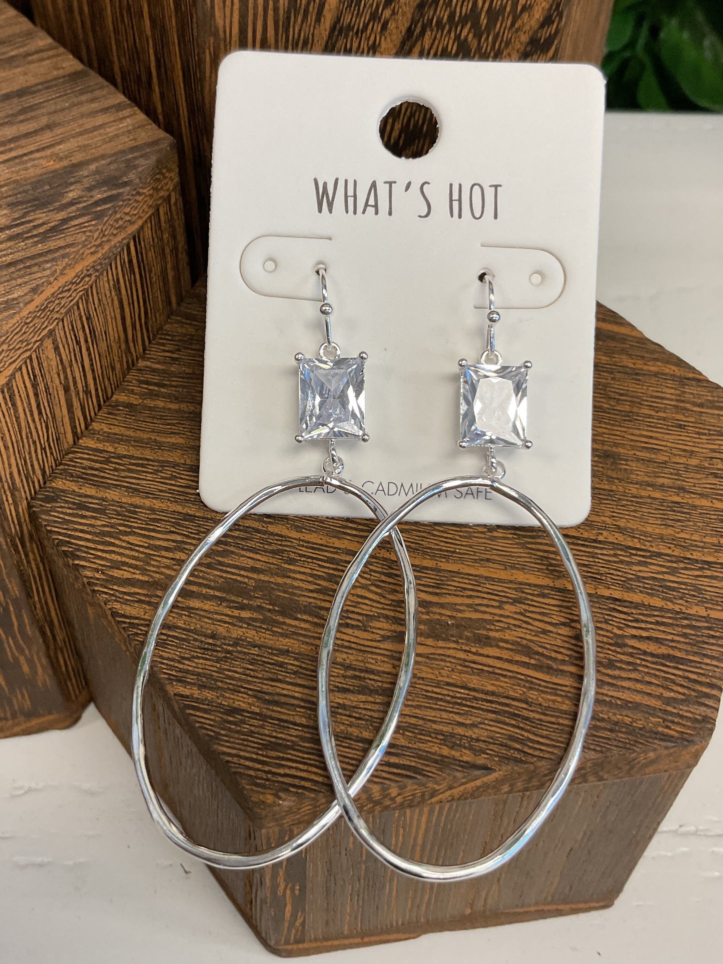 Silver dangly earrings with gems