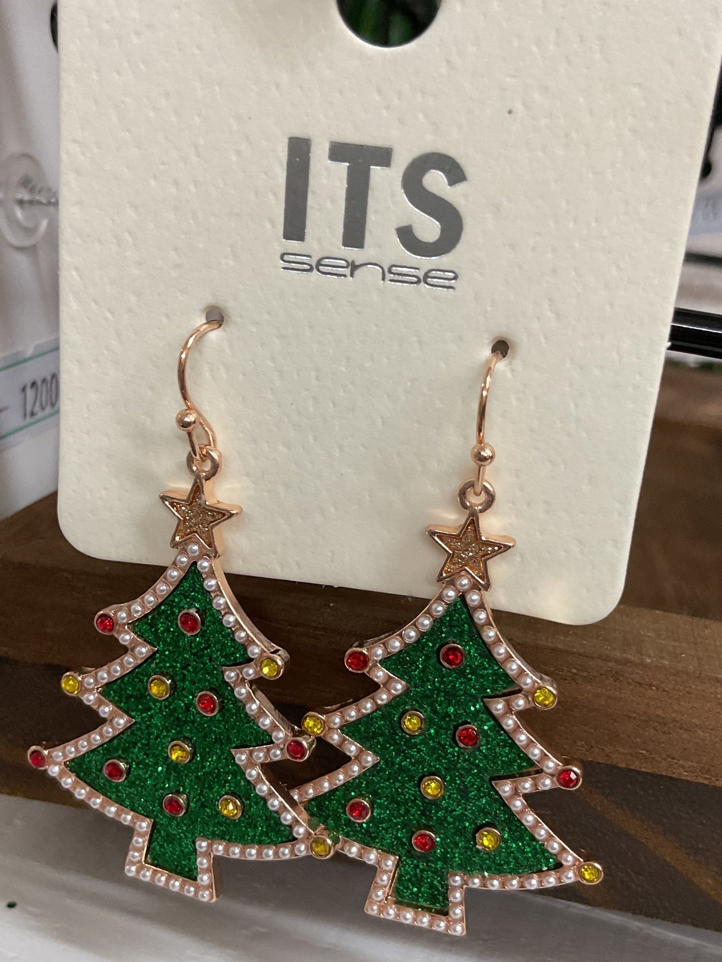 Xmas tree gem earrings green