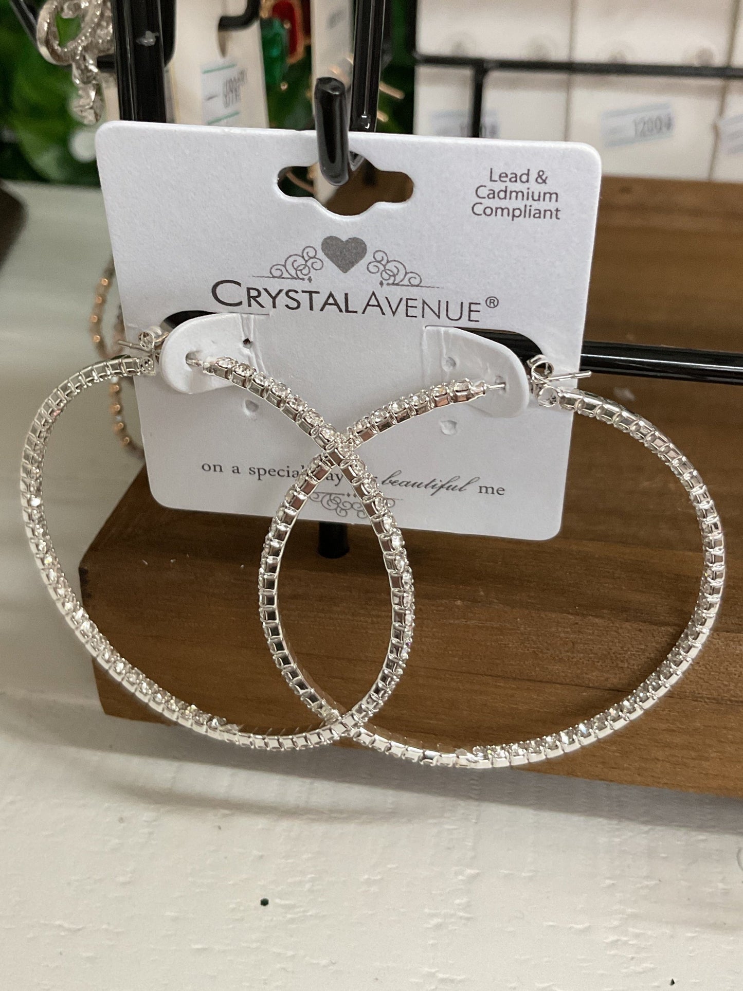 Silver crystal hoops