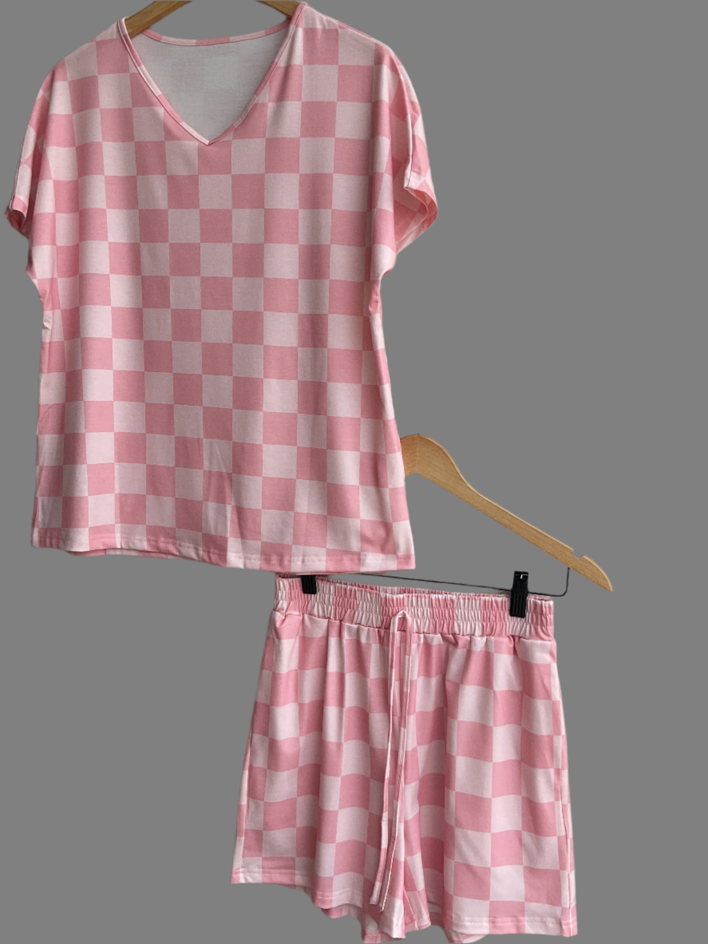 Pink checkered shorts, pajamas, set
