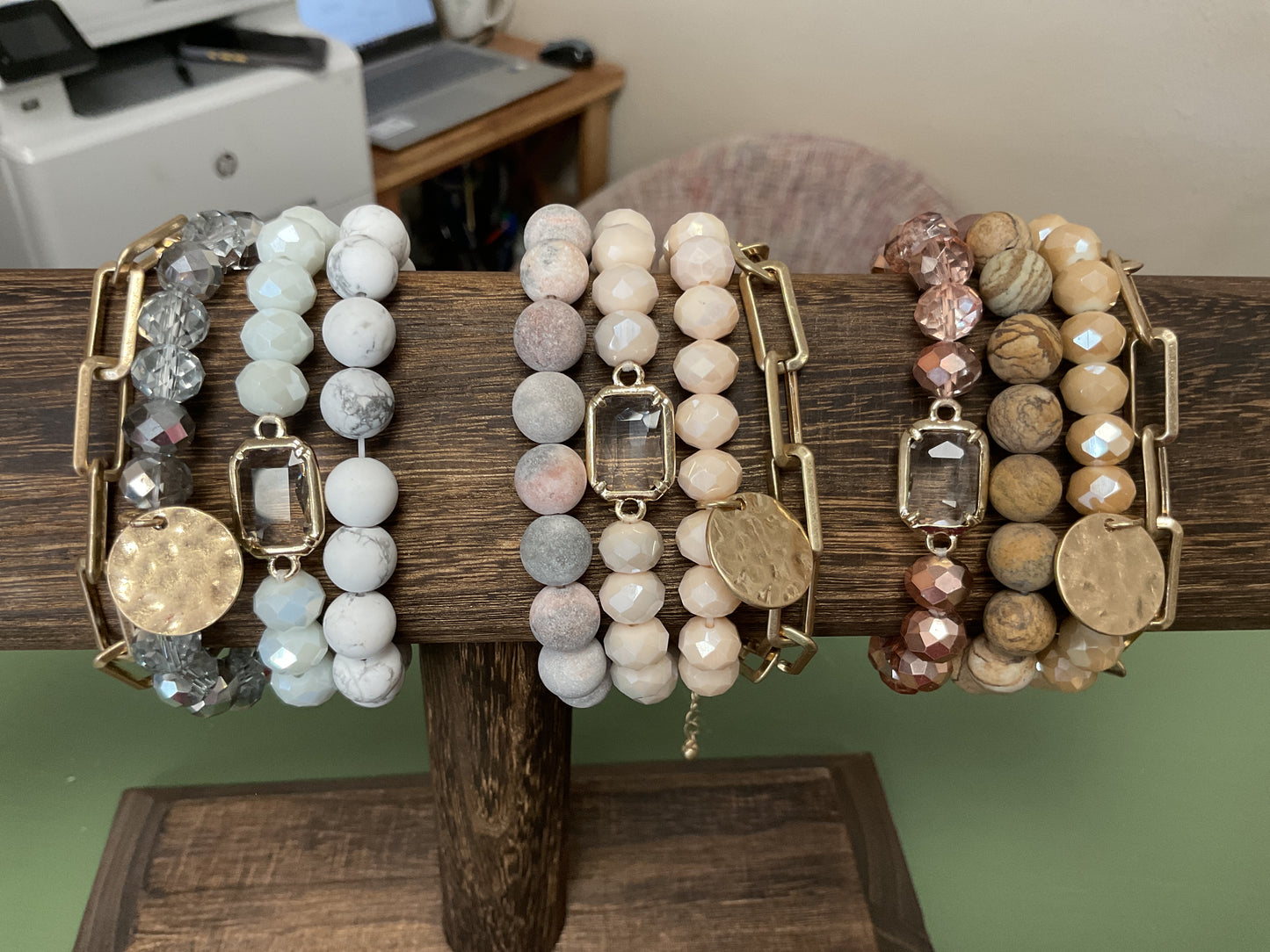 Multi-Stone Crystal Beaded Stretch Bracelet Set