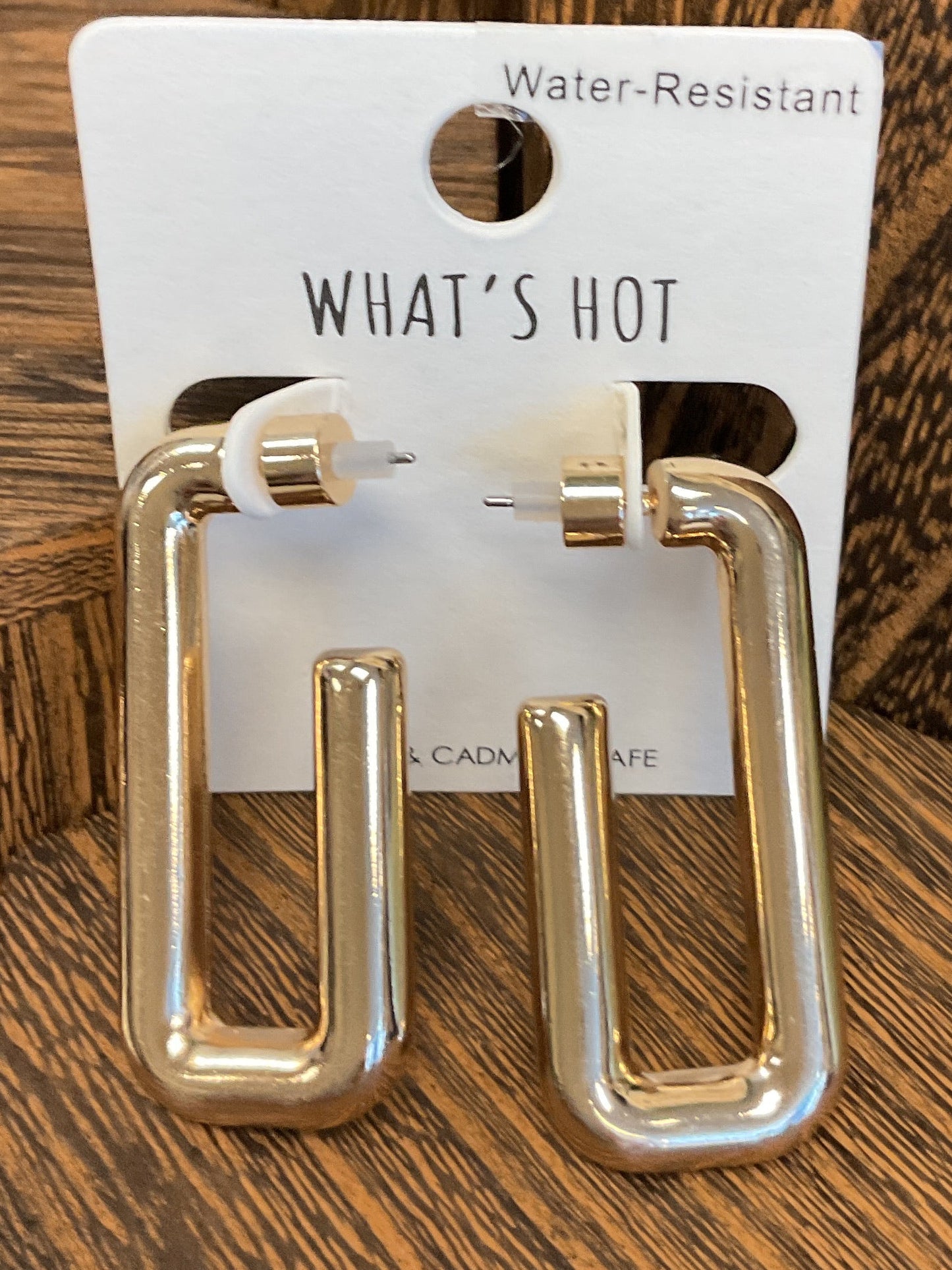 Gold rectangle hoop earrings