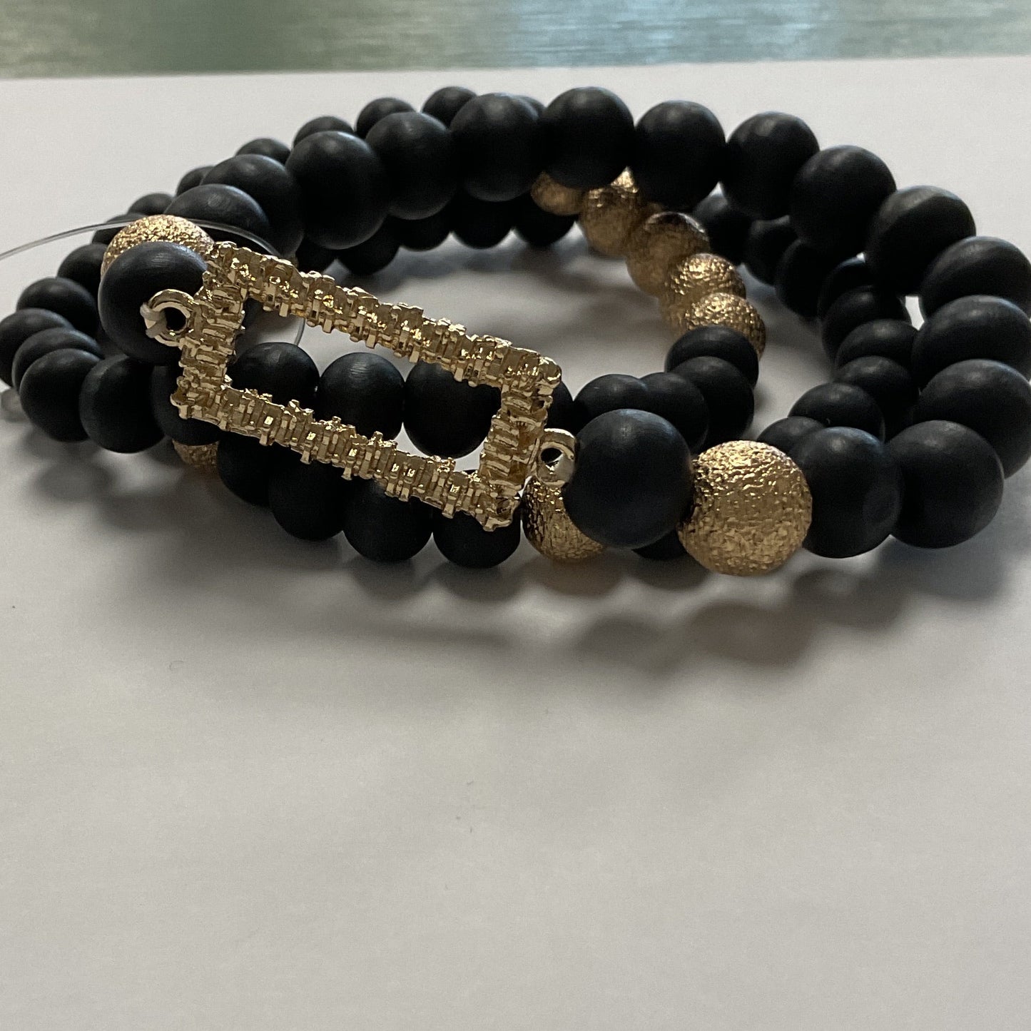 Black beaded stretchy bracelet