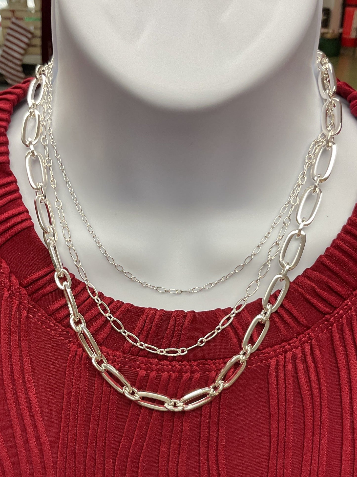 Triple silver necklace w studs