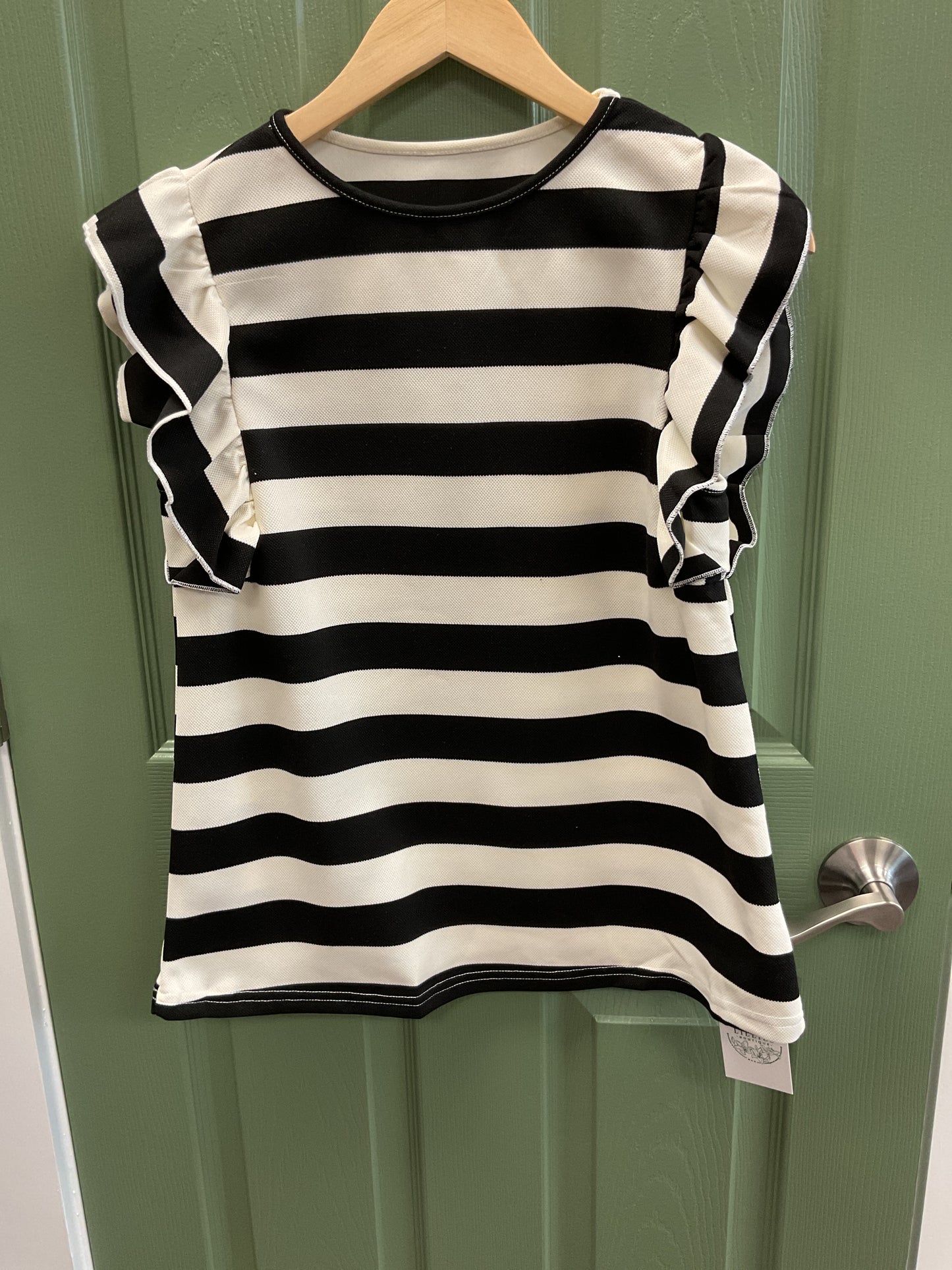 Striped fluttered sleeve shirt