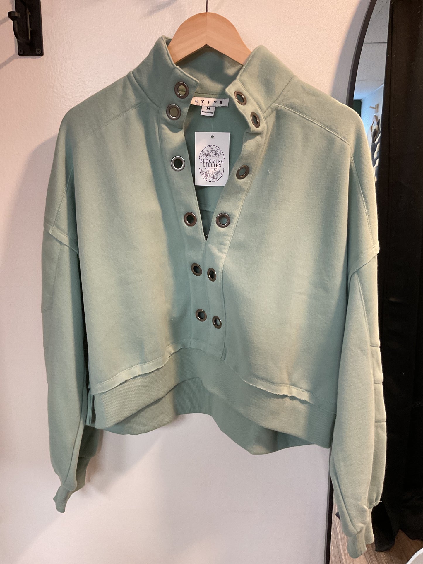 Sage sweatshirt large grommets v neck (Copy)