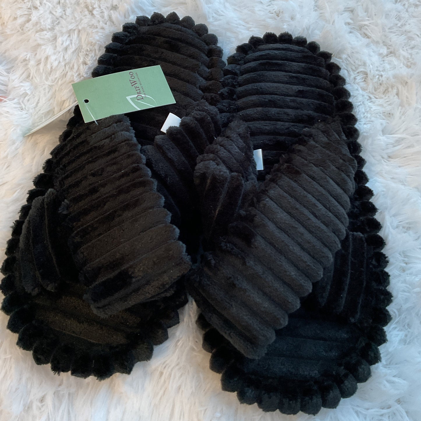 Black plush slippers