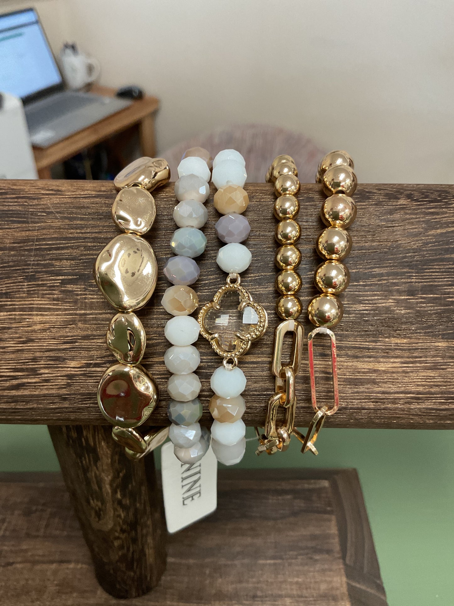 Beaded Clover Stretch Bracelet Set